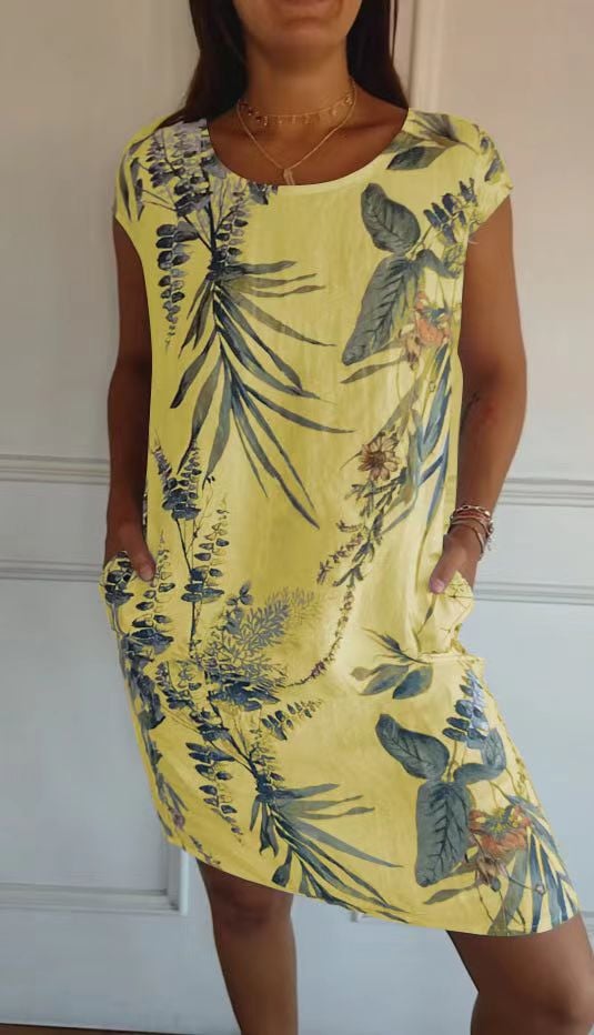 Stylish Canvas Midi Dress for Women with Short Sleeve
