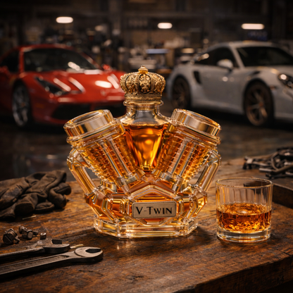 Stylish Whisky Decanter Bottle Gift Set with V Twin Design