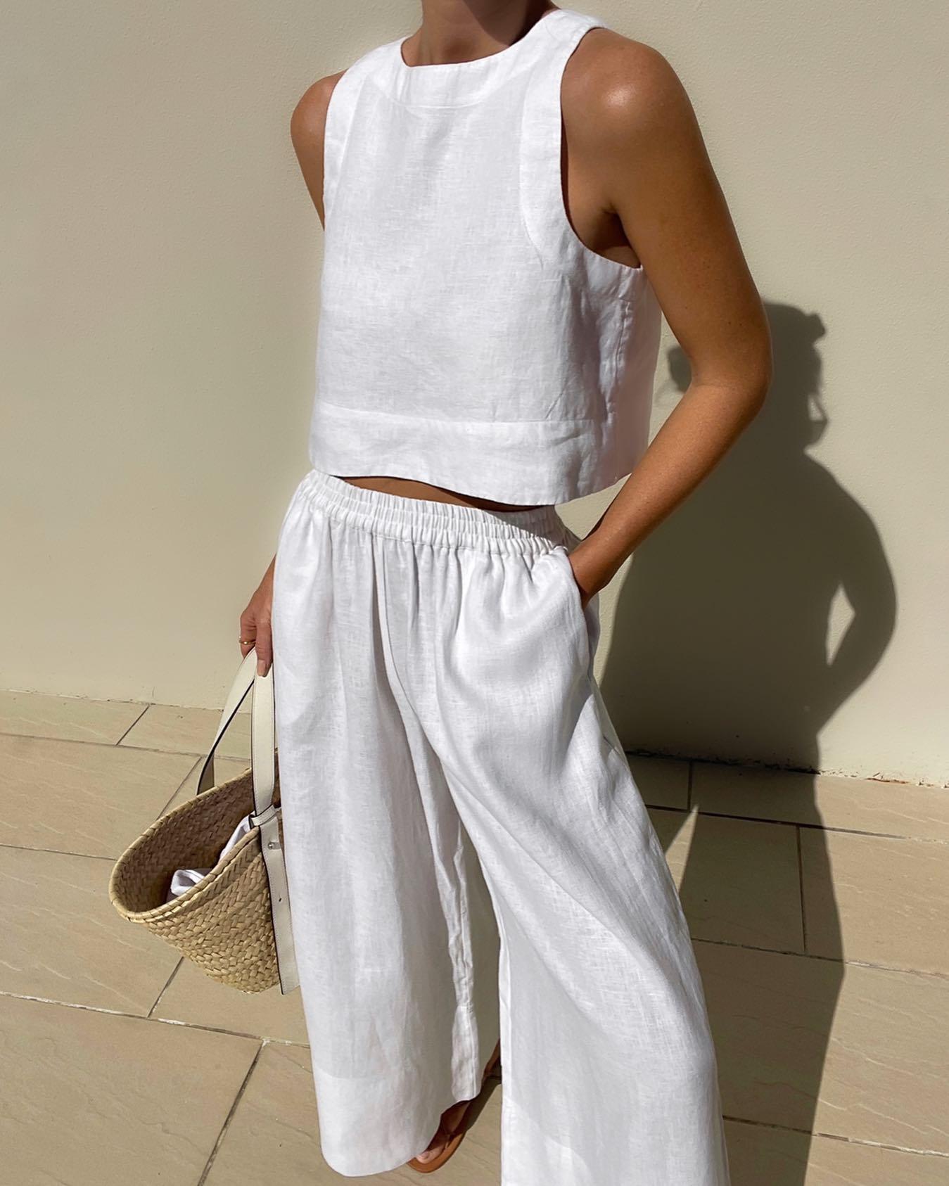 Effortless Two Piece Set for Women with Sleeveless Crop Tank Top Wide Leg Shorts Casual Summer Style