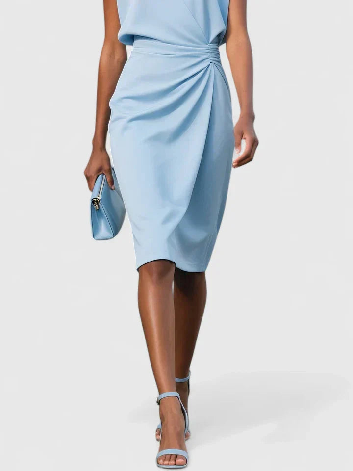 Elegant Sleeveless Midi Dress for Women with Keyhole Neck Ruched Waist Formal Style