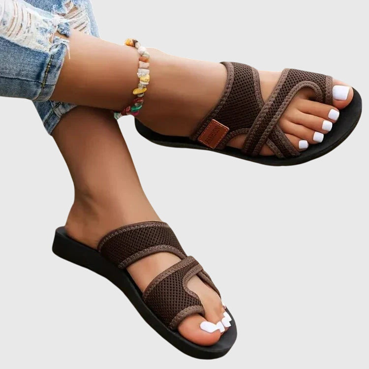 Comfortable Sandals for Women with Open Toe Double Strap Mesh Upper Cutout Flat Sole Casual Summer Style