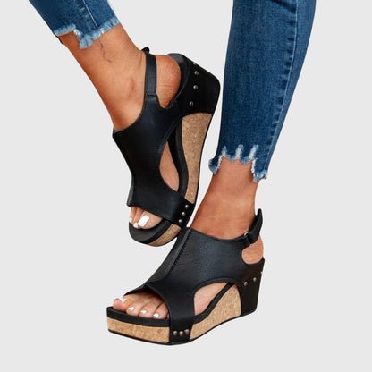 Comfortable Orthopedic Sandals for Women with Platform Wedge Open Toe Slingback Leather Casual Style