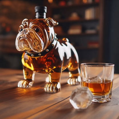 Stylish Whisky Decanter Bottle Gift Set with Bulldog Design