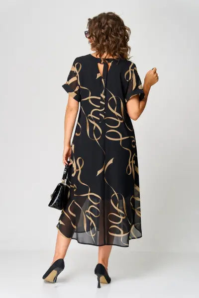 Elegant Black Evening Dress for Women with Short Sleeve Formal Wedding Guest Style