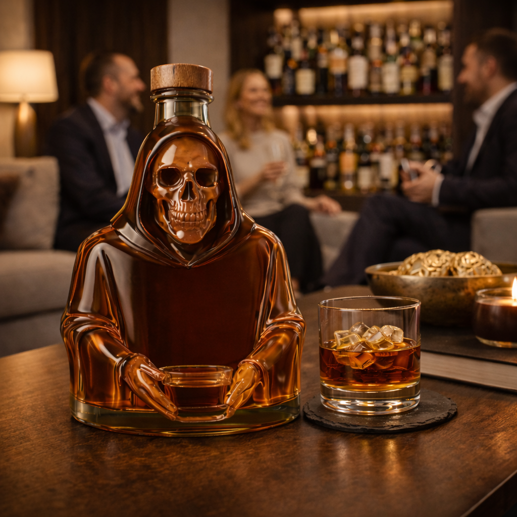 Stylish Whisky Decanter Bottle Gift Set with Death Design