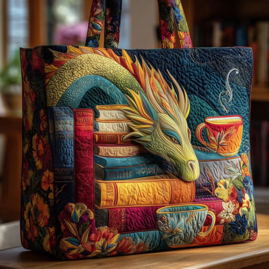 Stylish Tote Bag for Women with Colorful Dragon Design