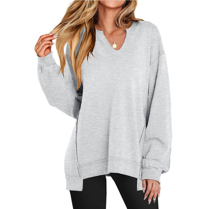 Comfortable Oversized Sweater for Women with V-Neck Long Sleeve Relaxed Style