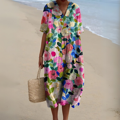 Effortless Flowy Floral Mini Dress for Women with V Neck