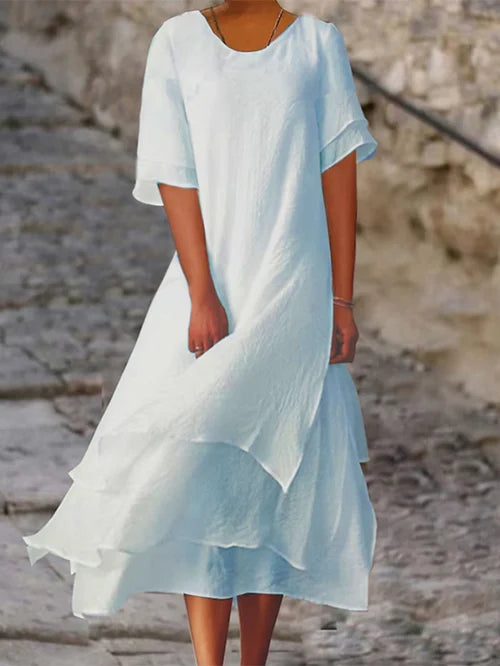 Elegant Evening Dress for Women with Round Neck Short Sleeve Formal Wedding Guest Style