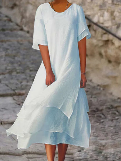 Elegant Evening Dress for Women with Round Neck Short Sleeve Formal Wedding Guest Style