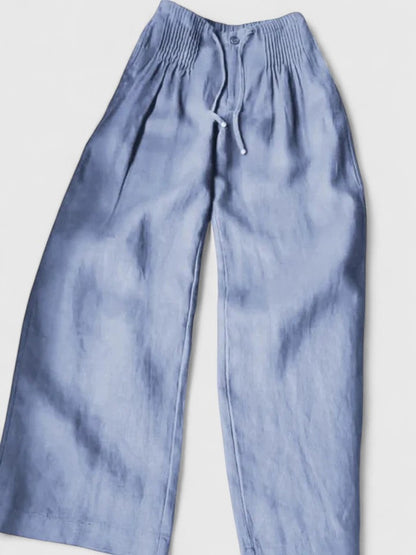 Effortless Linen Wide Leg Pants for Women with High Waist Pintuck Pleat Drawstring Casual Style