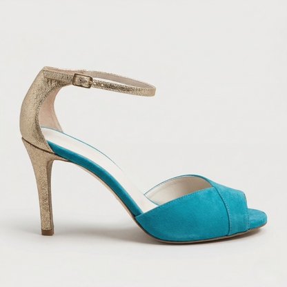 Comfortable Blue Heels for Women with Stiletto Ankle Strap Open Toe Style