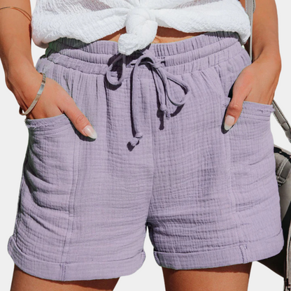 Effortless Cotton Shorts for Women with Drawstring Waist Cuffed Hem Deep Pocket Casual Style