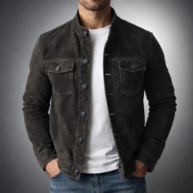 Comfortable Suede Jacket for Men with Pocket Casual Style