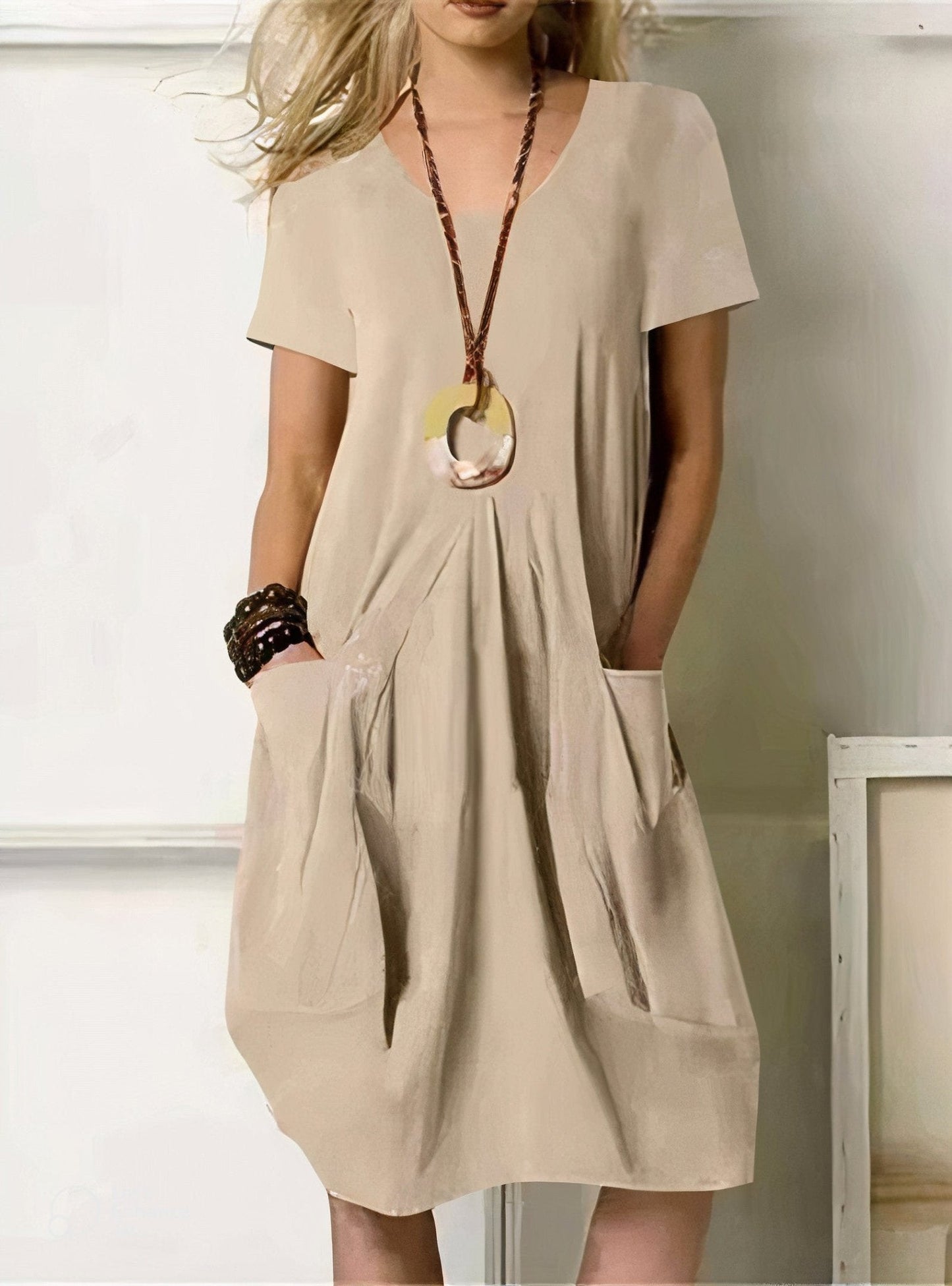 Stylish Midi Dress for Women with Round Neck