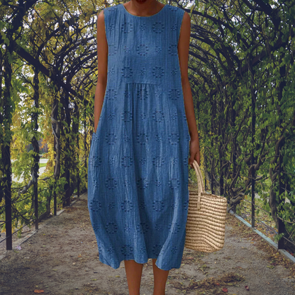 Effortless Floral Midi Dress for Women with Sleeveless Pocket