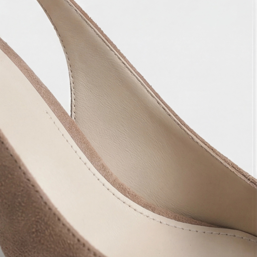 Comfortable Beige Heels for Women with Orthopedic Pointed Toe Slingback Style