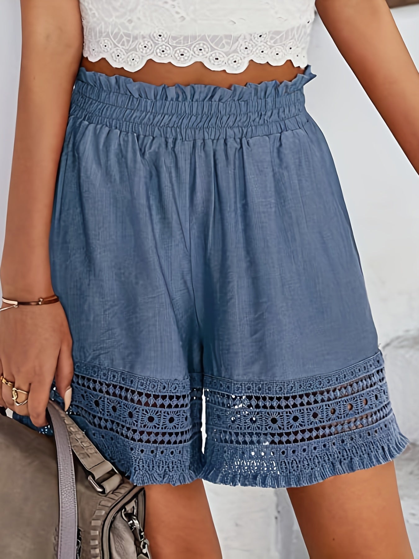 Comfortable Lace Shorts for Women with Elastic Waist Pockets