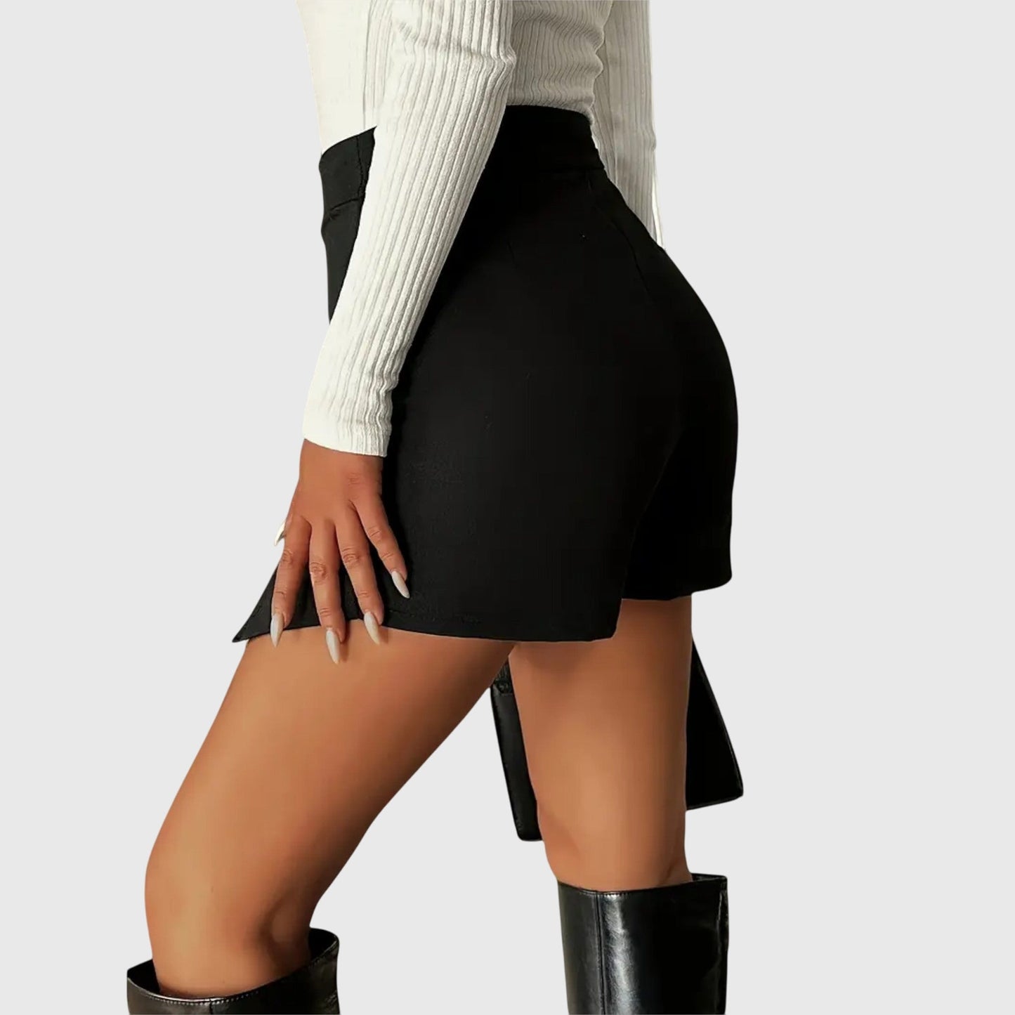 Stylish Black Mini Skirt for Women with High Waist Asymmetric Hem Fitted Pencil Business Casual Style