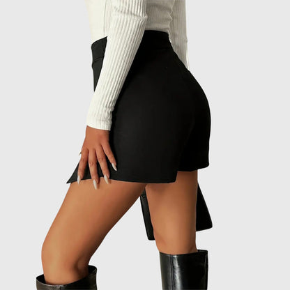 Stylish Black Mini Skirt for Women with High Waist Asymmetric Hem Fitted Pencil Business Casual Style
