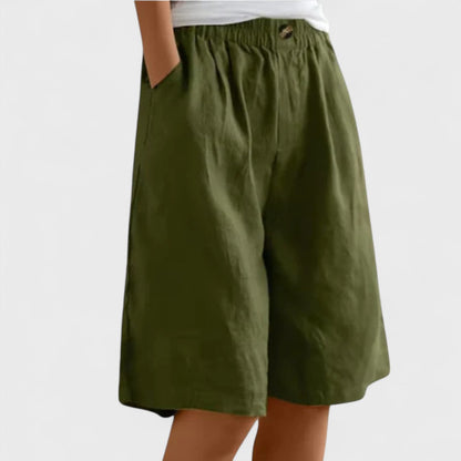 Effortless Linen Shorts for Women with High Waist Elastic Waistband Pocket Relaxed Casual Style