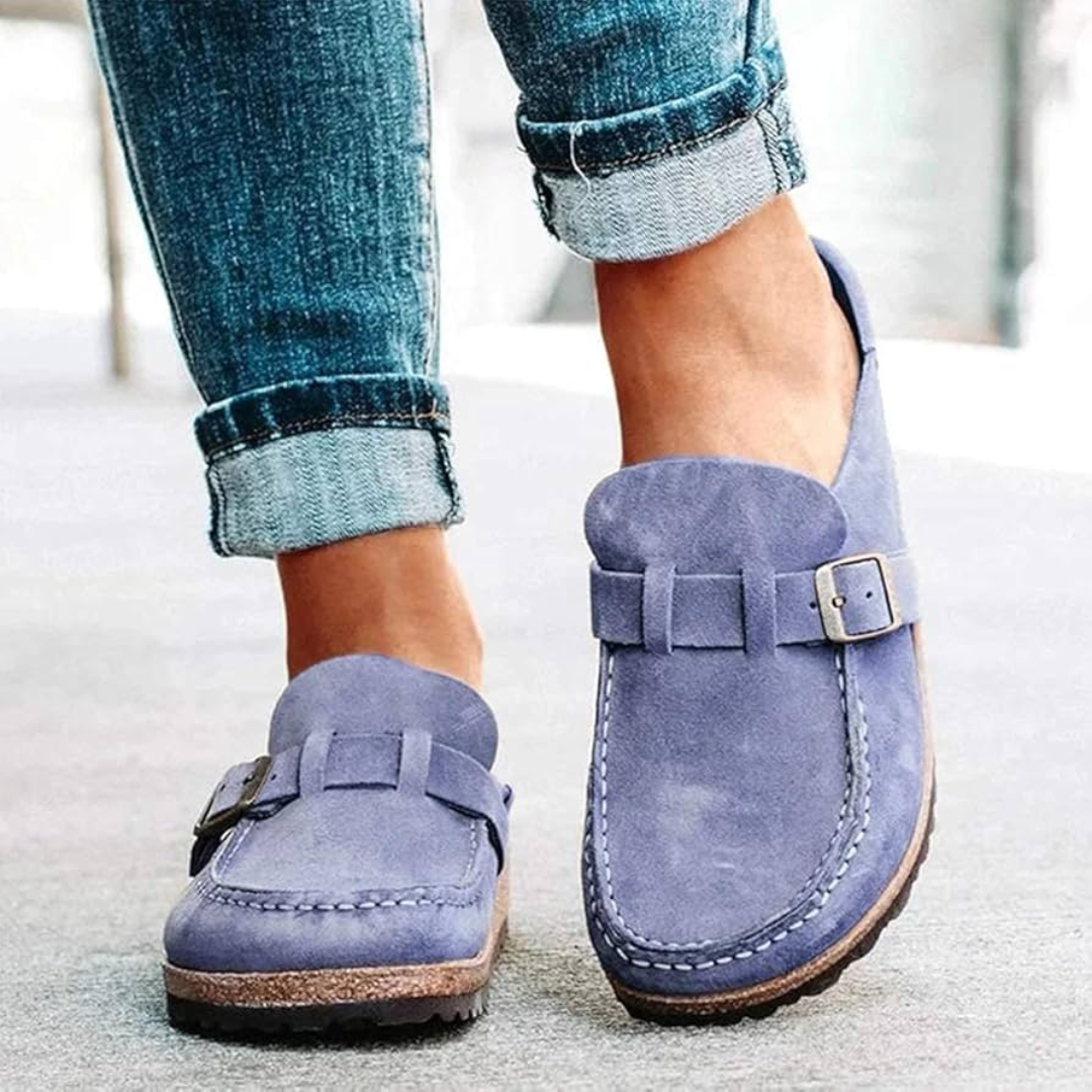 Comfortable Loafers for Women with Buckle Low Heel Slip On Style