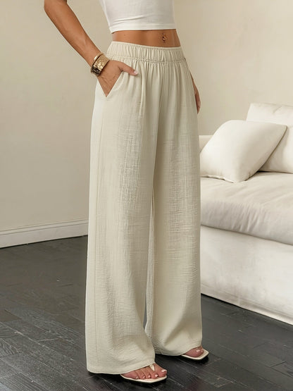 Effortless Linen Wide Leg Pants for Women with High Waist Pocket Flowing Relaxed Casual Style