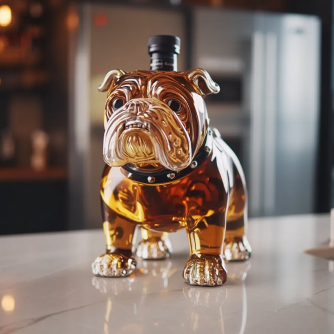 Stylish Whisky Decanter Bottle Gift Set with Bulldog Design
