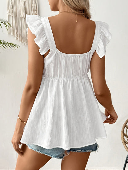 Stylish White Maternity Dress for Women with Sweetheart Neckline Ruffle Strap Empire Waist Casual Style