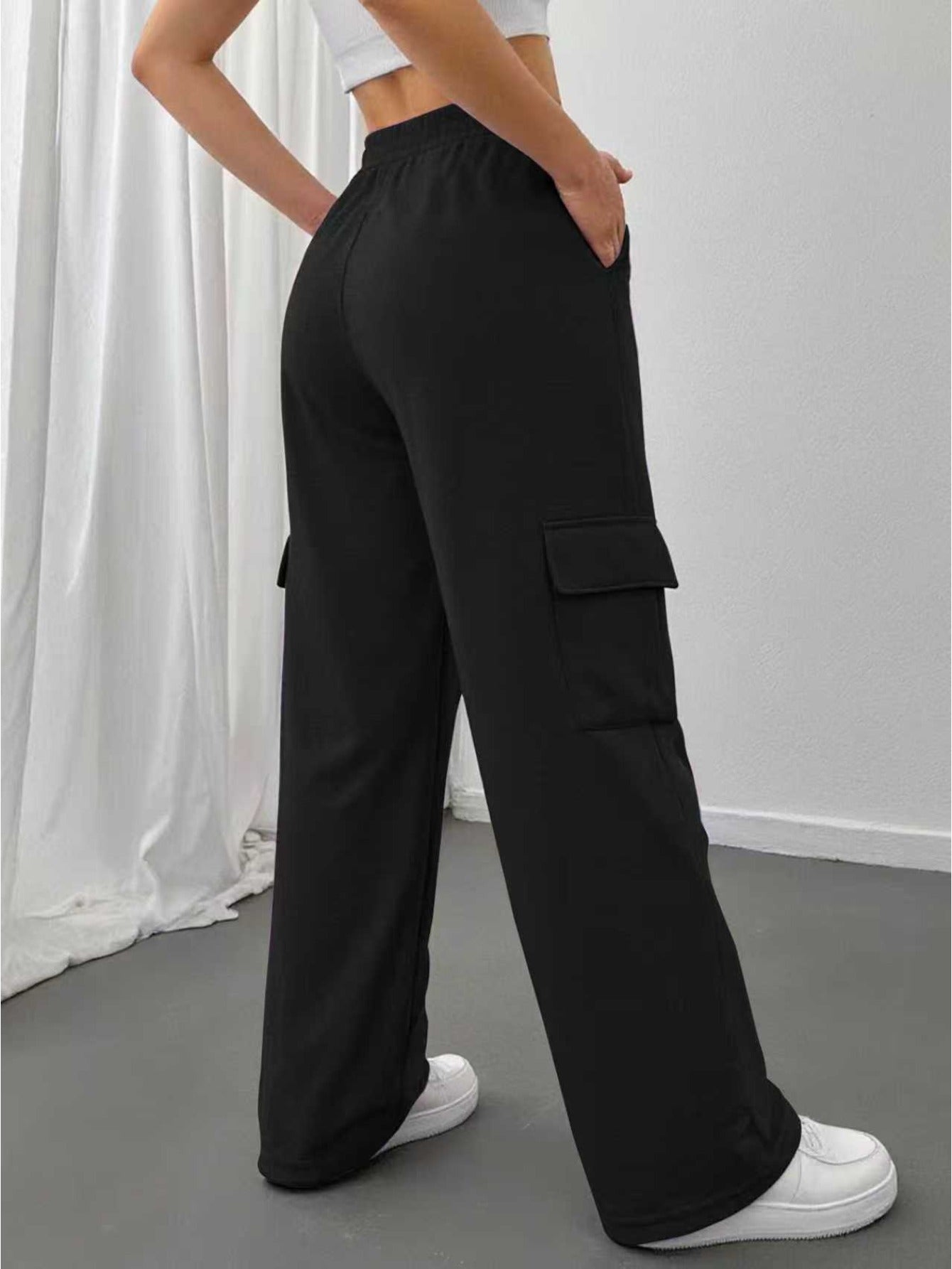 Effortless Black Cargo Pants for Women with Drawstring High Waist Wide Leg Style