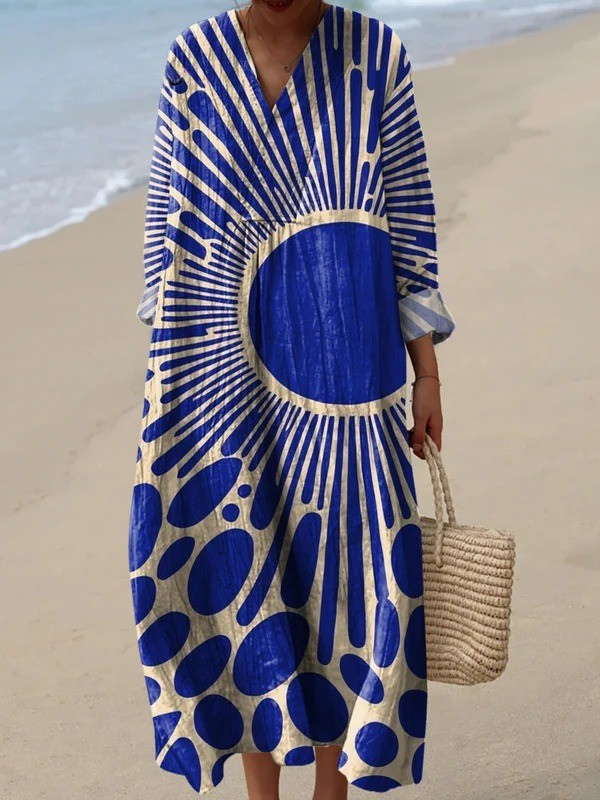 Stylish Geometric Dress for Women with Long Sleeve