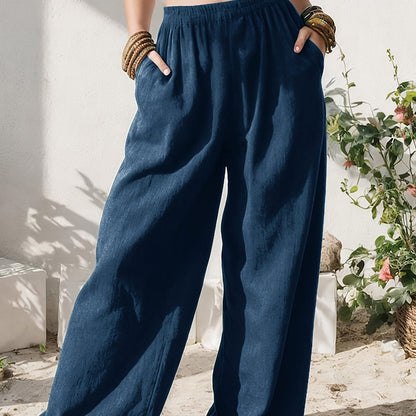 Stylish Wide Leg Linen Pants for Women with High Waist Relaxed Pocket Detail