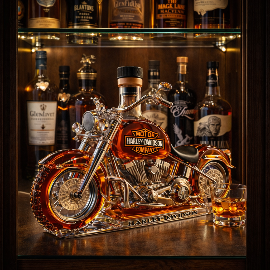 Stylish Whisky Decanter Bottle Gift Set with Motorcycle Design
