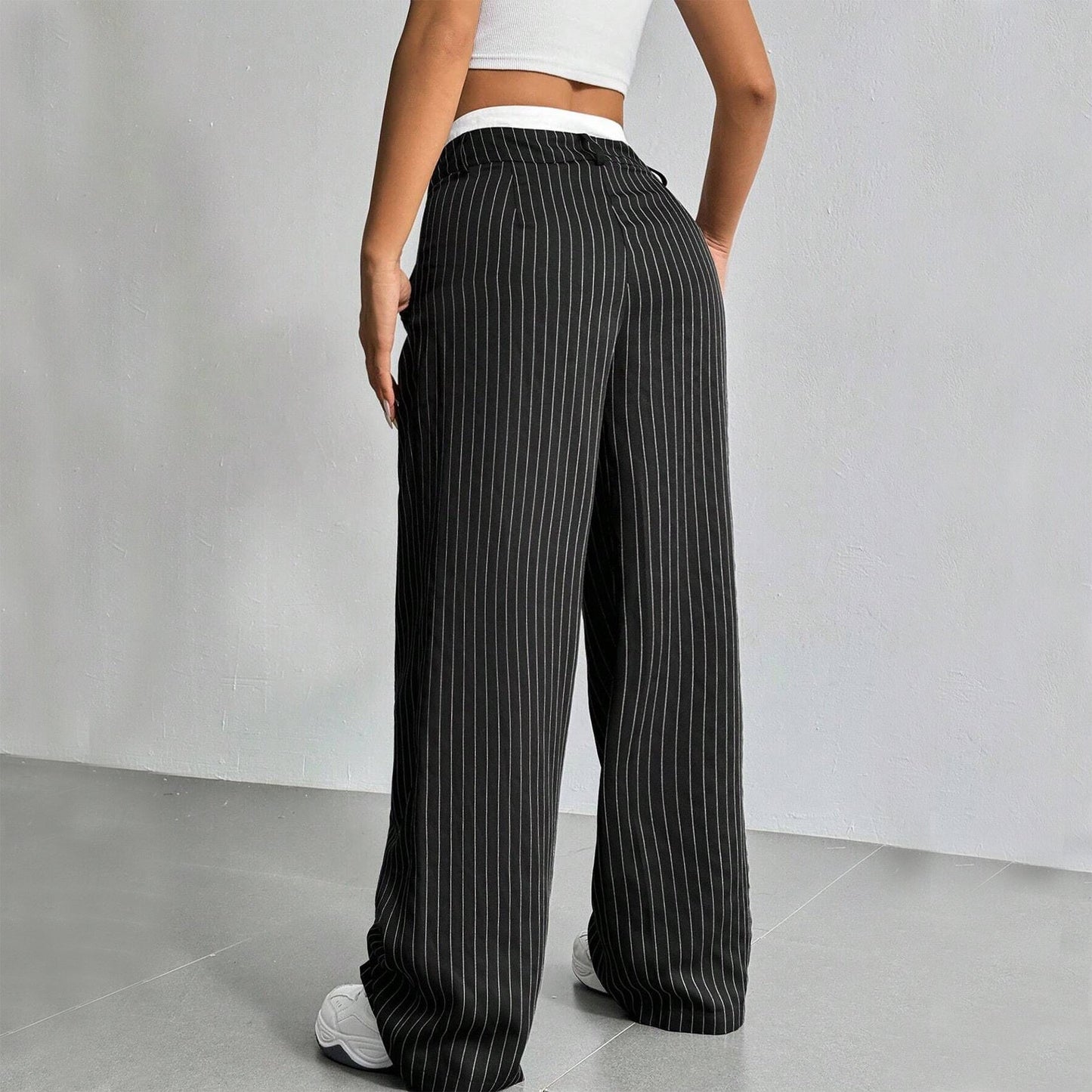 Comfortable Striped Wide Leg Pants for Women with High Waist
