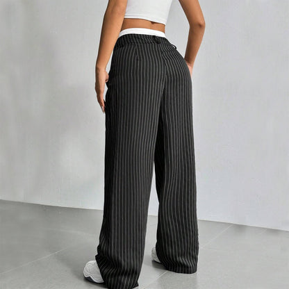 Comfortable Striped Wide Leg Pants for Women with High Waist
