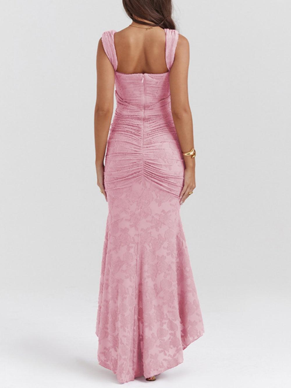 Elegant Floral Lace Corset Maxi Dresses for Women with Square Neck Ruched Skirt Formal Wedding Guest Style