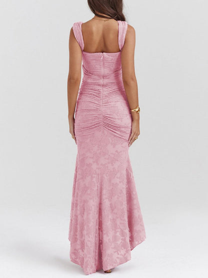 Elegant Floral Lace Corset Maxi Dresses for Women with Square Neck Ruched Skirt Formal Wedding Guest Style