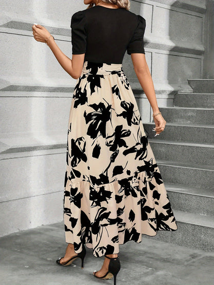 Stylish Printed Maxi Dress for Women with Tiered Casual Style