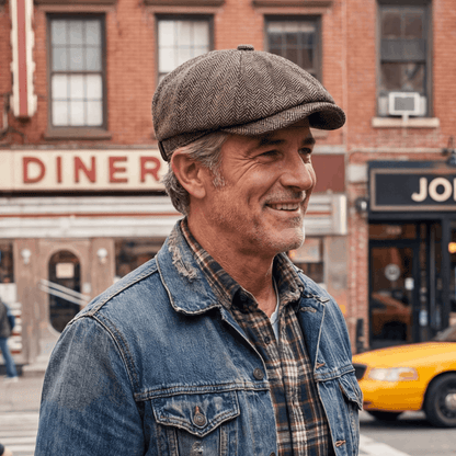 Classic Cap for Men with Vintage Herringbone Design