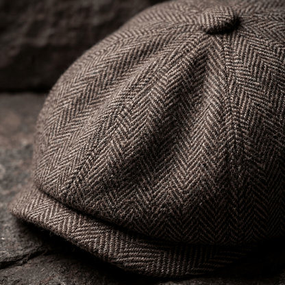 Classic Cap for Men with Vintage Herringbone Design