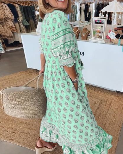 Effortless Floral Dress for Women with V Neck