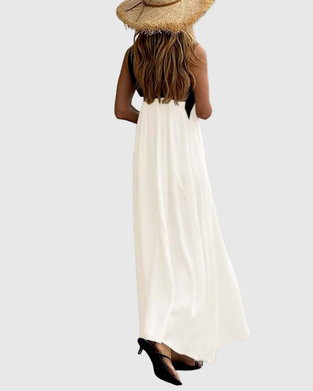 Effortless Colorblock Maxi Dress for Women with Halter Crossover Neck Sleeveless Casual Style