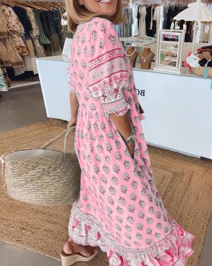 Effortless Floral Dress for Women with V Neck