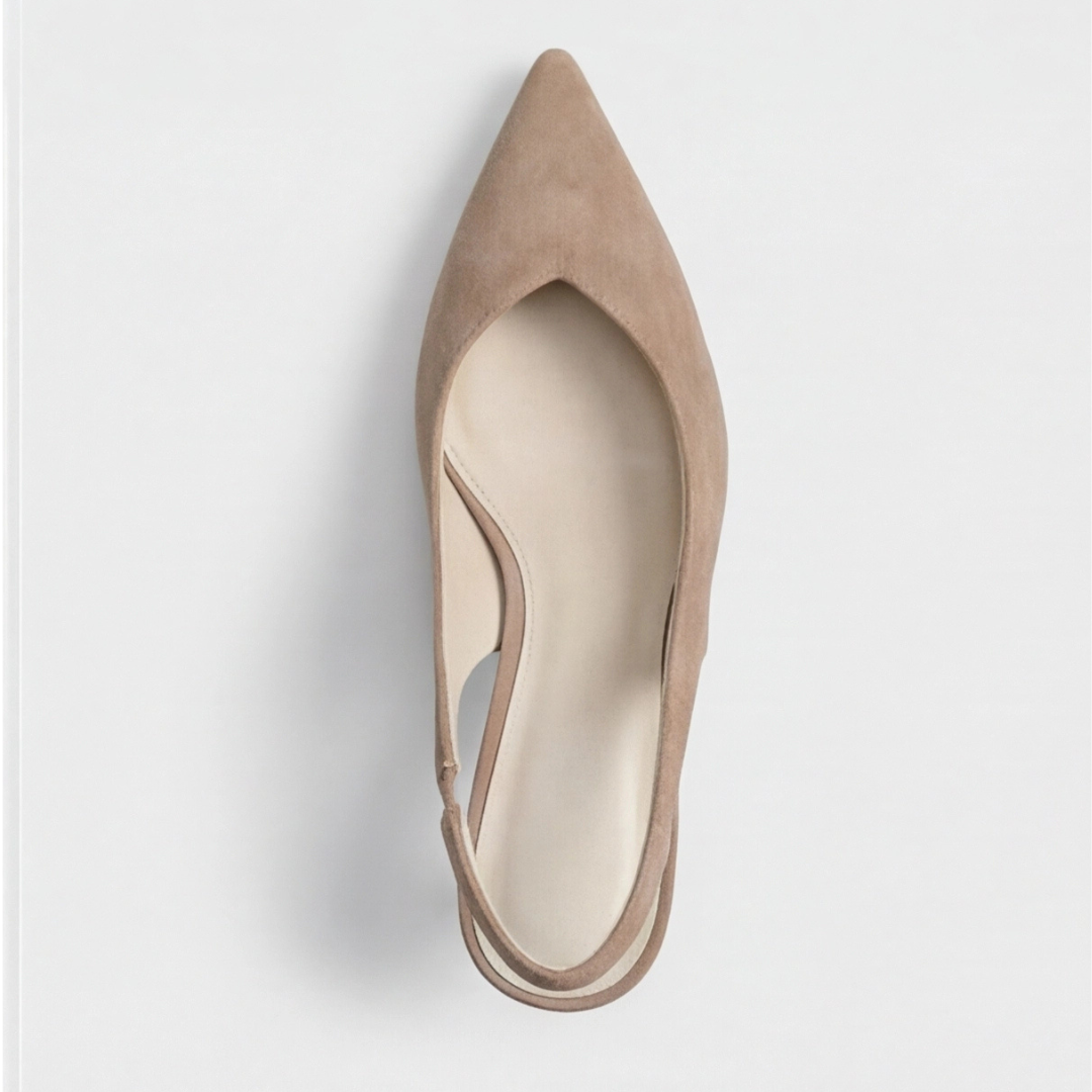 Comfortable Beige Heels for Women with Orthopedic Pointed Toe Slingback Style