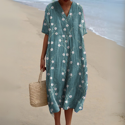 Effortless Flowy Floral Mini Dress for Women with V Neck
