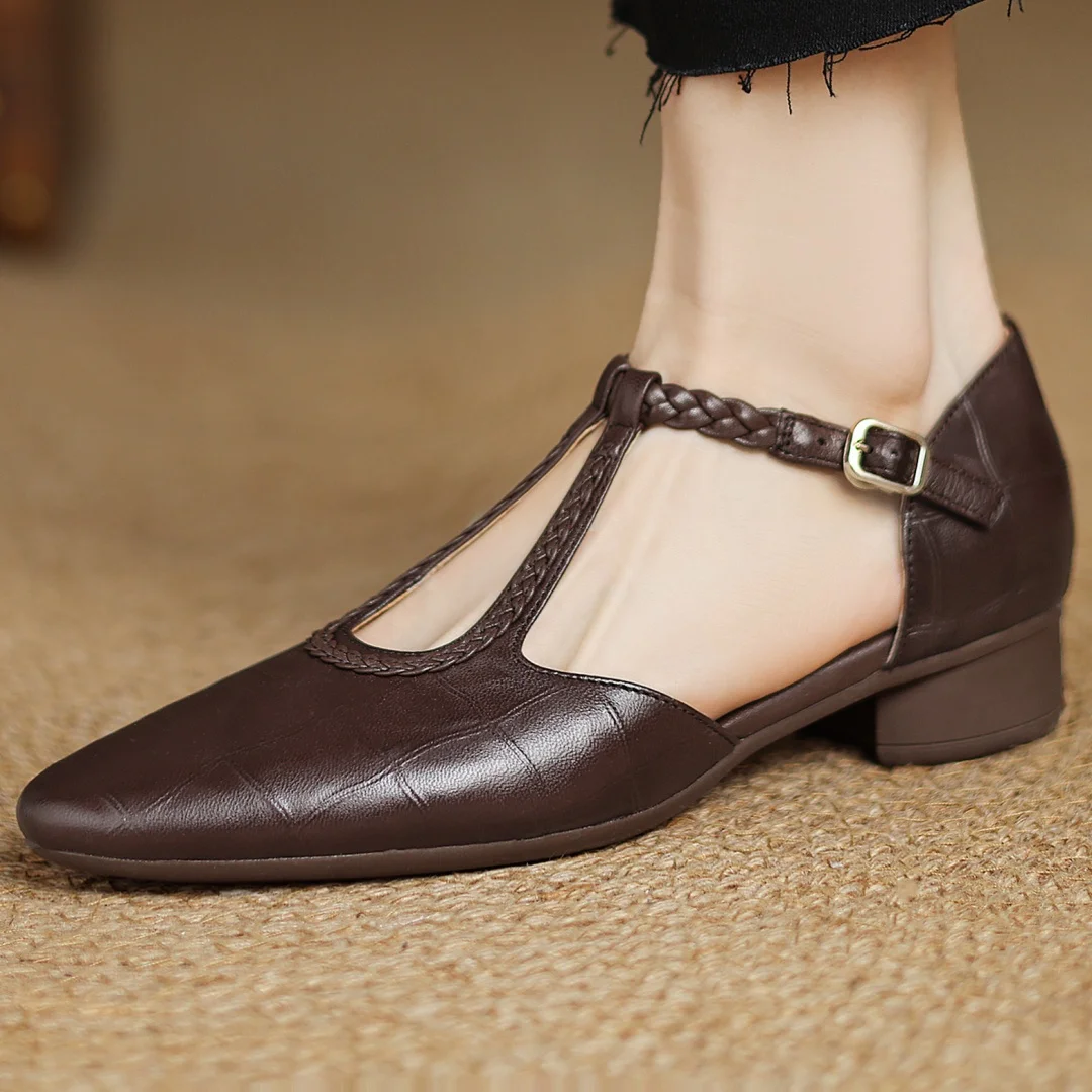 Comfortable Shoes for Women with Buckle T Strap Style