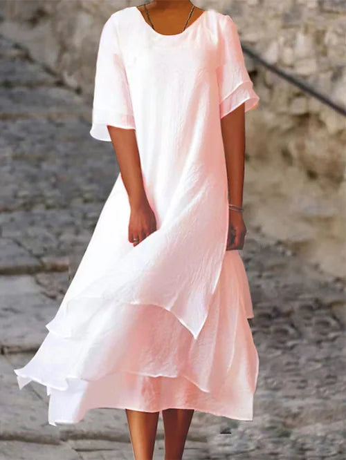 Elegant Evening Dress for Women with Round Neck Short Sleeve Formal Wedding Guest Style