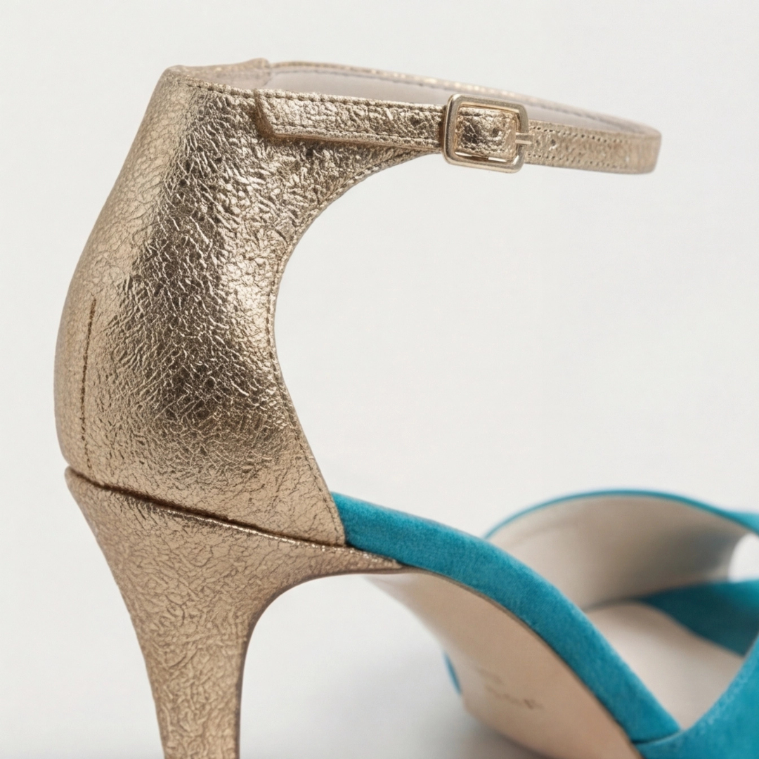 Comfortable Blue Heels for Women with Stiletto Ankle Strap Open Toe Style
