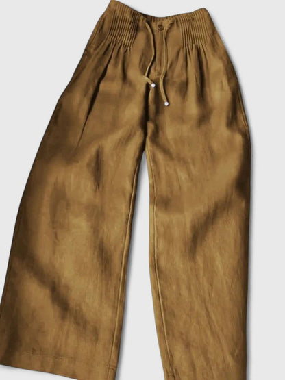 Effortless Linen Wide Leg Pants for Women with High Waist Pintuck Pleat Drawstring Casual Style