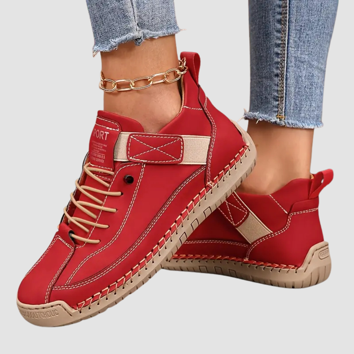 Comfortable Orthopedic Sneakers for Women with Lace Up Leather Velcro Strap Non Slip Walking Style